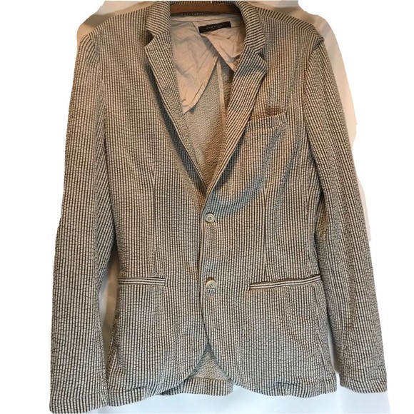 Zara Linen Blend Unstructured Seersucker Academia Blazer Neutral Beige size XL - Picture 1 of 9